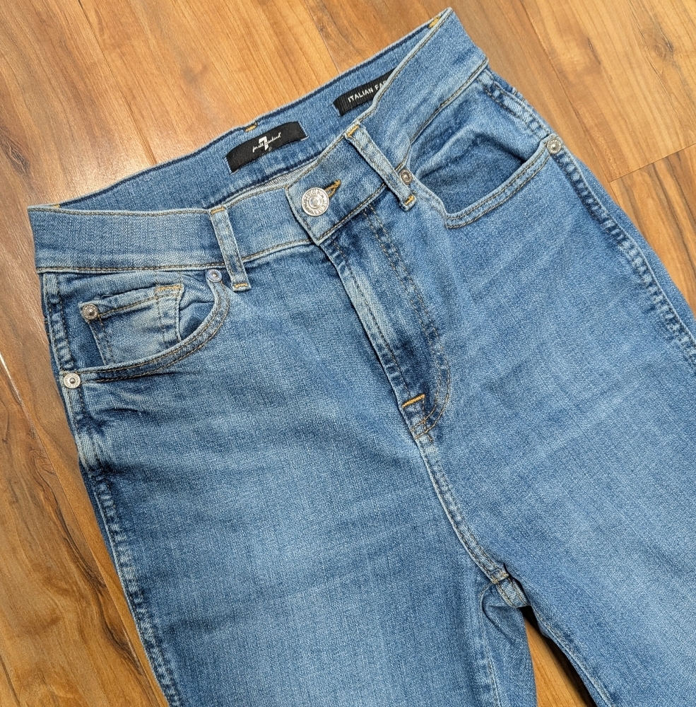 7 For All Mankind Women's 26 High Waist Slim Kick Medium Wash Raw Hem Denim Jean - Picture 2 of 7